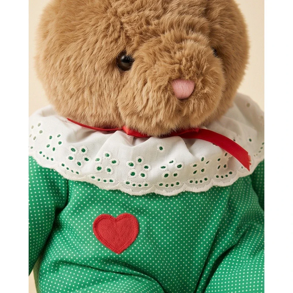 Vintage 1992 Paracutes‎ International Silver Co Bunny Plush Green Polka Dot